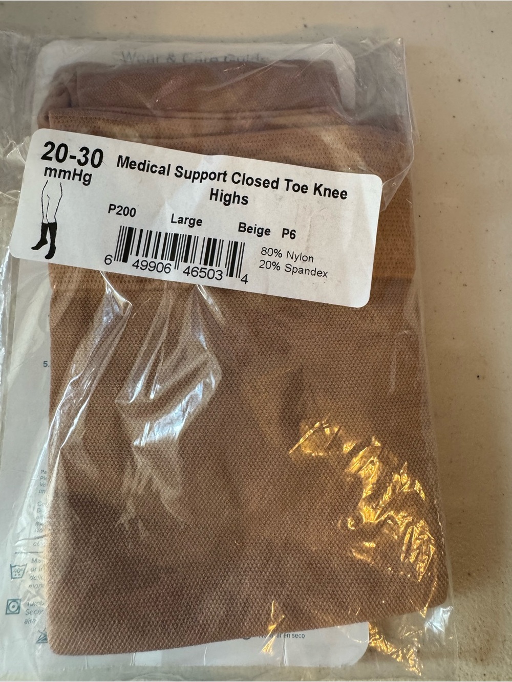 Medical Support Closed Toe Knee Highs - Beige (Large) New in Package.